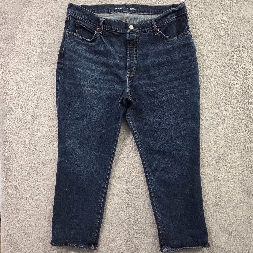 Old Navy Jeans Women's 16 Petite Slouchy Straight Hidden Button Fly Cropped Blue